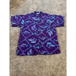 Chrysalis Mens Tropical Beach Button Down Blue Dolphins Scuba Divers Size 2XL‎